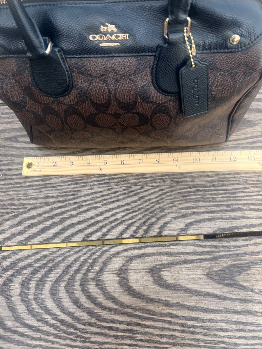 Coach Brown Signature Satchel with Black Leather Trim - Picture 10 of 11